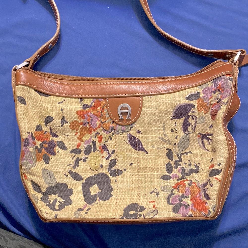 Vintage Aigner Floral and Leather Purse